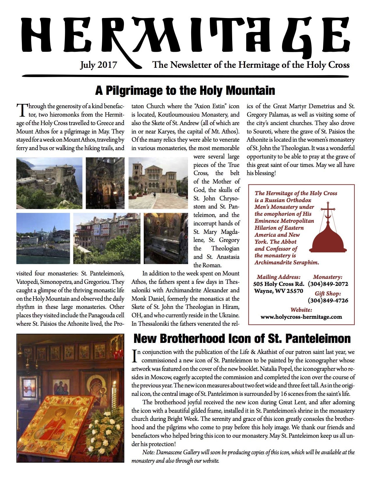 2017 Summer Newsletter & Pilgrims' Guide - Holy Cross Monastery