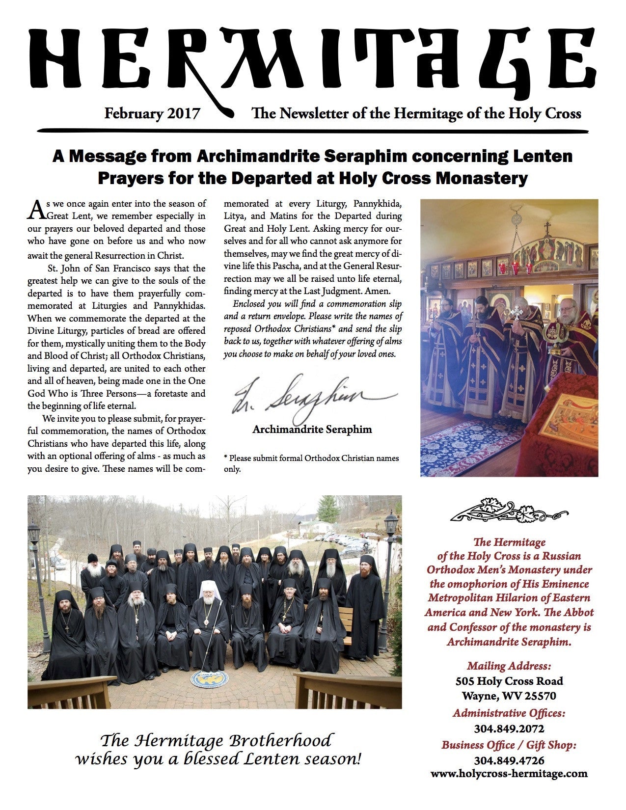 Lenten Newsletter 2017 - Holy Cross Monastery