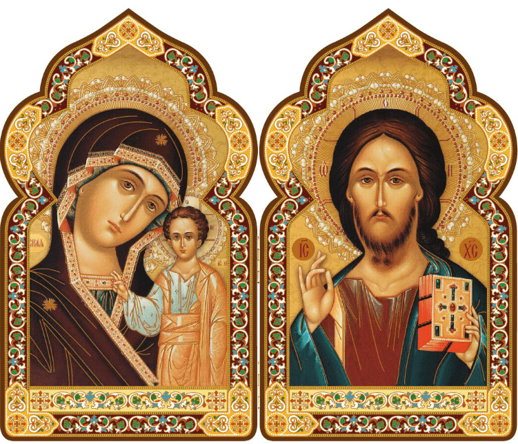 Icon Diptych - Kazan Mother of God & Christ (Byzantine) - Holy Cross Monastery