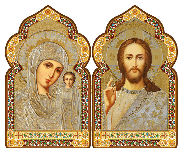 Icon Diptych - Kazan Mother of God & Christ (Large) - White - Holy Cross Monastery