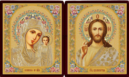 Icon Diptych - Kazan Mother of God & Christ - Velvet Case (Small) - Holy Cross Monastery