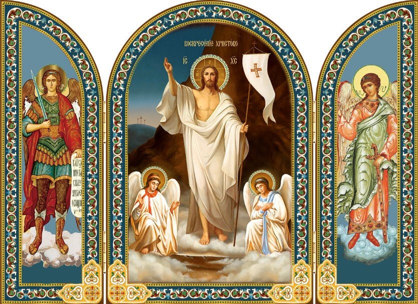 Icon Triptych - The Resurrection of Christ with Angels - Holy Cross Monastery