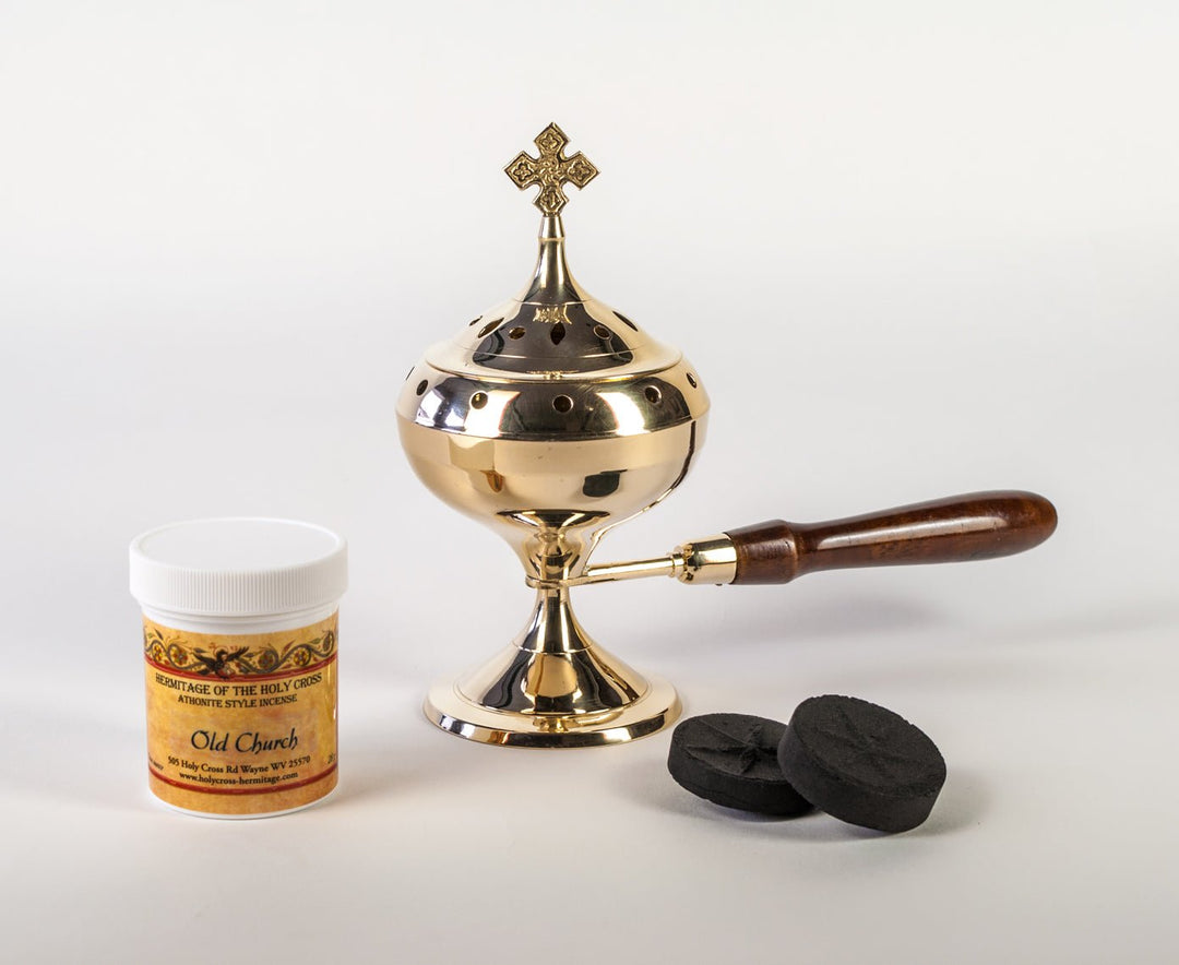 Brass Censer - Wooden Handle - Holy Cross Monastery