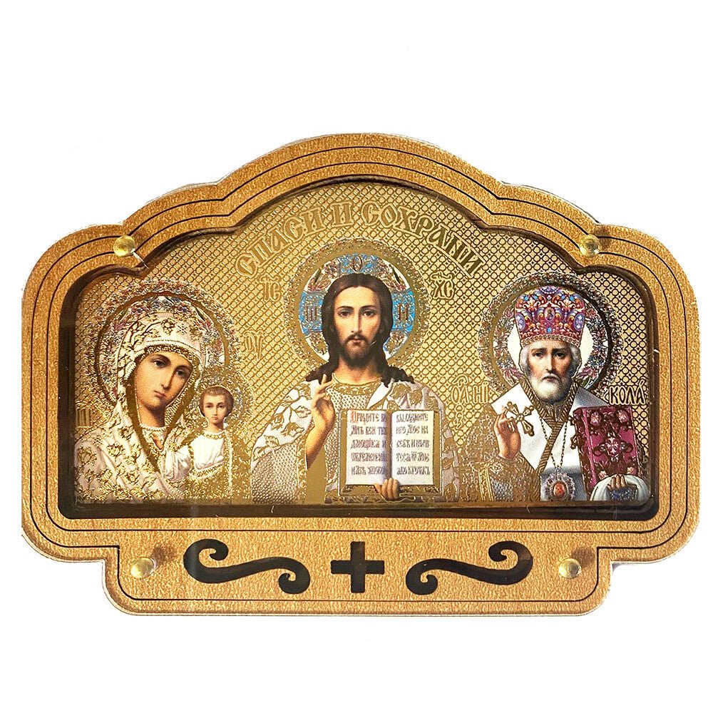 Car Icon (Kazan/Christ/St. Nicholas) - White - Holy Cross Monastery